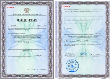Лицензия ГАОУ УЦ «Профессионал»